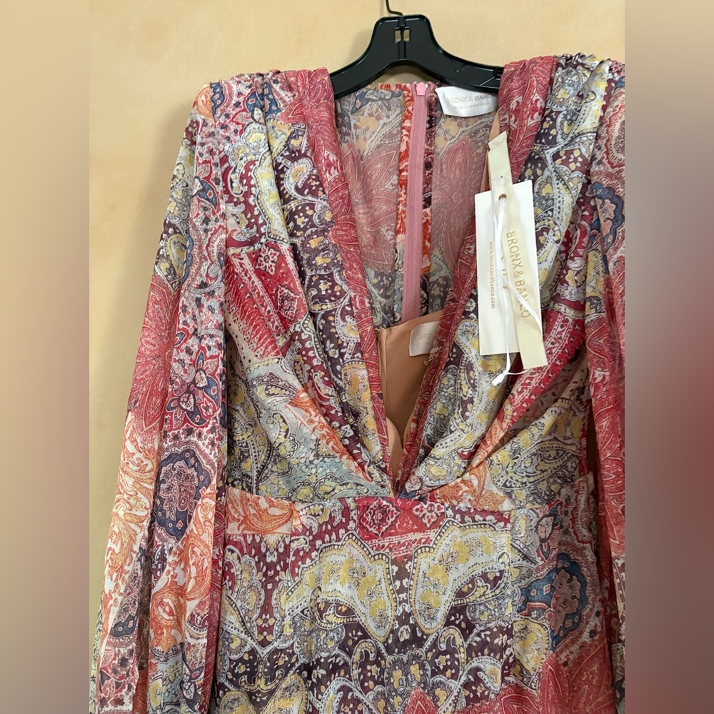 NWT Bronx and Banco Farah Maxi Dress - Red/Multi - Size: US 8/L - Picture 9 of 9
